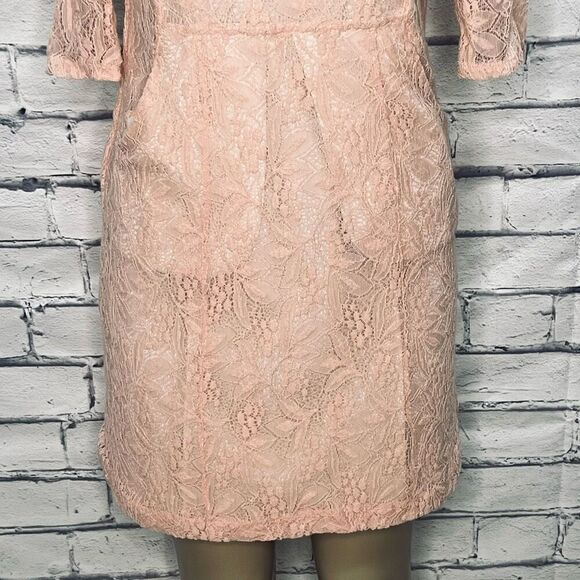 Maeve Womens Blush Pink 3/4 Sleeve Keyhole Scoop Neck Lace A-Line Dress Small - Picture 3 of 9